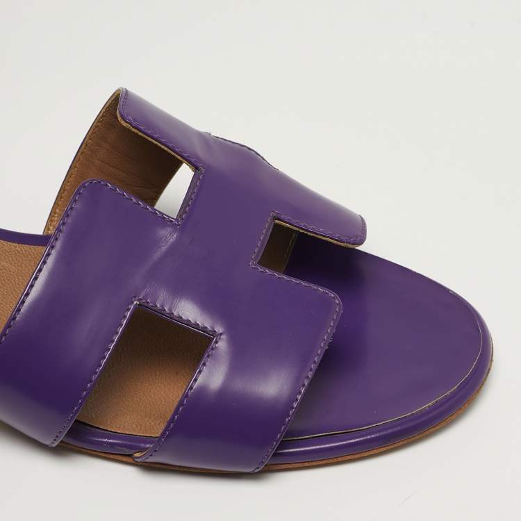 Pre Owned Hermès Oasis Size 41 Purple Leather Slide Sandals