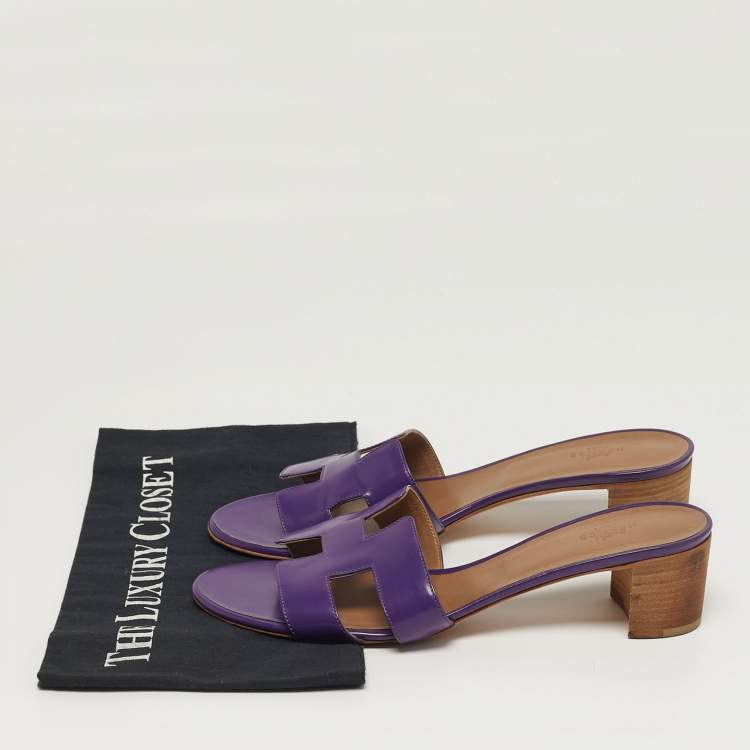 Pre Owned Hermès Oasis Size 41 Purple Leather Slide Sandals