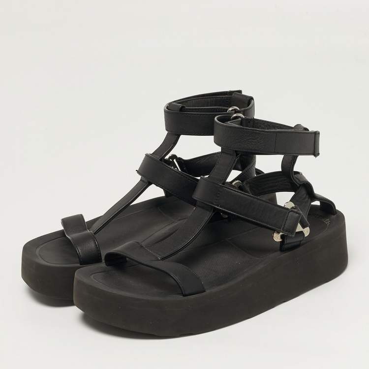 Pre Owned Hermes Enid Size 37 Black Leather Ankle Strap Sandals