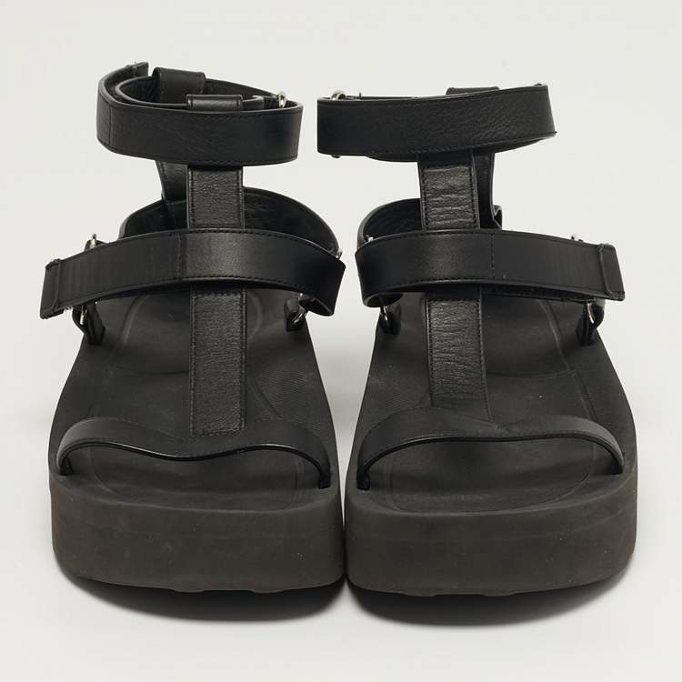 Pre Owned Hermes Enid Size 37 Black Leather Ankle Strap Sandals