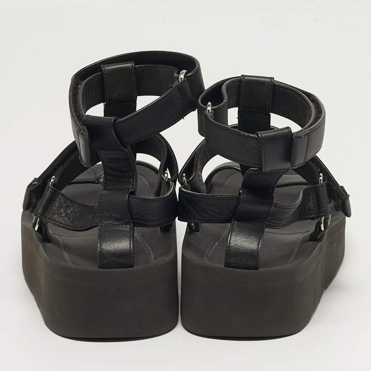 Pre Owned Hermes Enid Size 37 Black Leather Ankle Strap Sandals