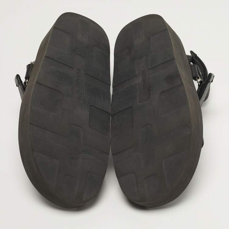 Pre Owned Hermes Enid Size 37 Black Leather Ankle Strap Sandals