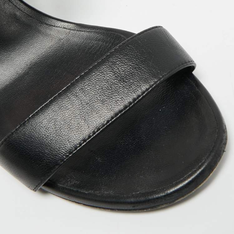 Pre Owned Hermes Bikini Size 38 Black Leather Slide Sandals