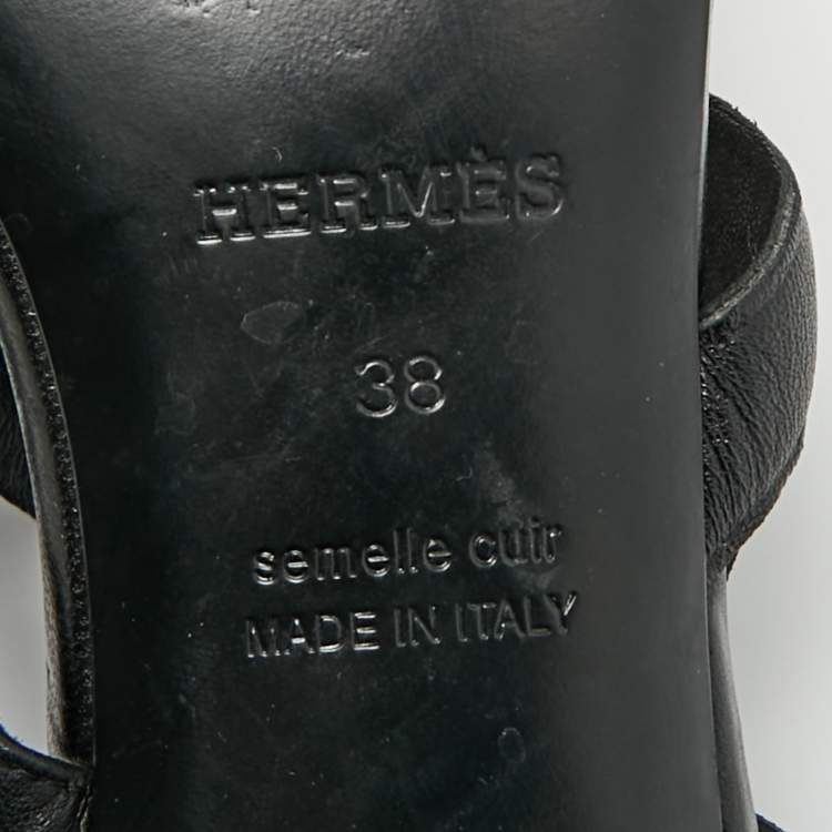 Pre Owned Hermes Bikini Size 38 Black Leather Slide Sandals