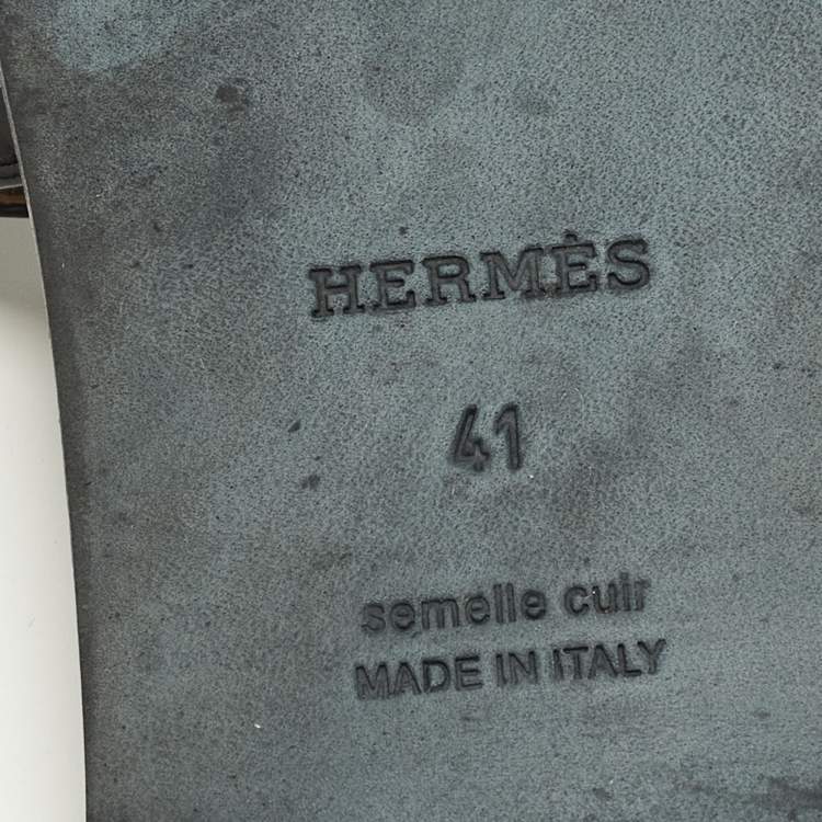 Pre Owned Hermes Oran Size 41 Black Patent Leather Flat Slides