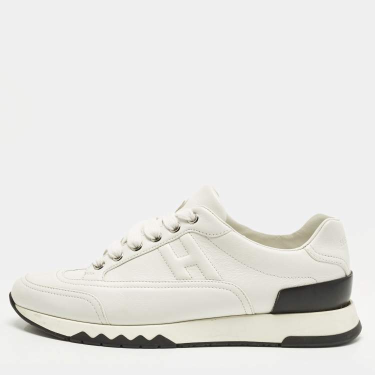 Pre Owned Hermes Trail Size 39 White Leather Lace Up Sneakers