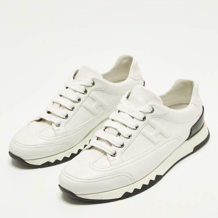 Pre Owned Hermes Trail Size 39 White Leather Lace Up Sneakers