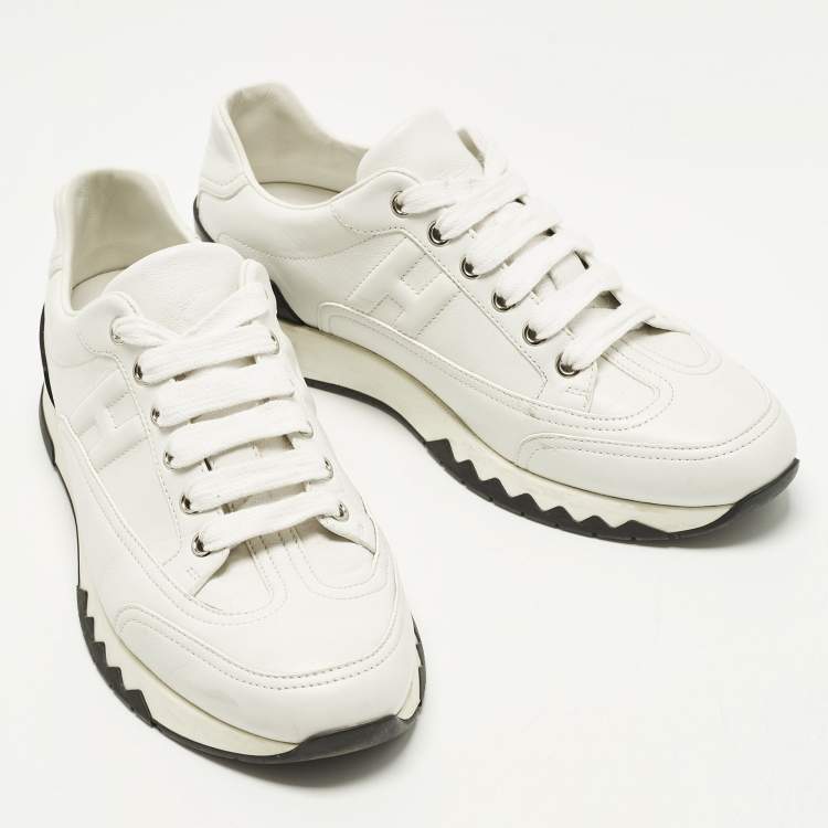 Pre Owned Hermes Trail Size 39 White Leather Lace Up Sneakers