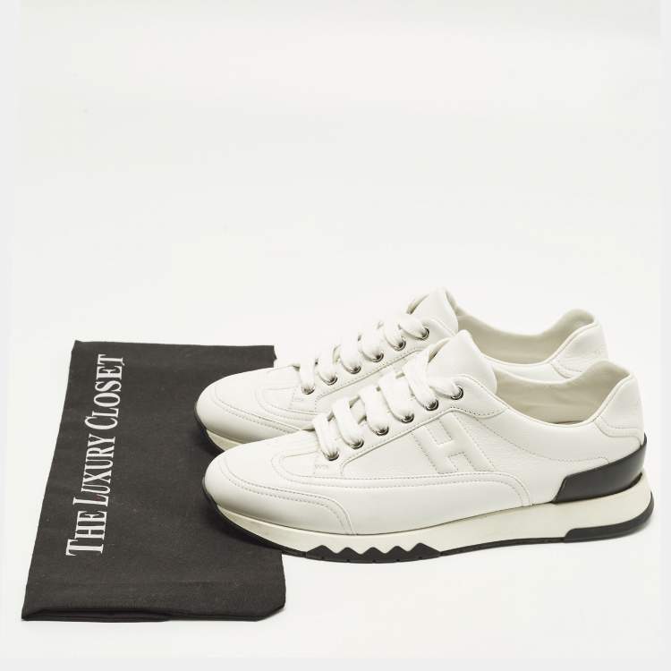 Pre Owned Hermes Trail Size 39 White Leather Lace Up Sneakers