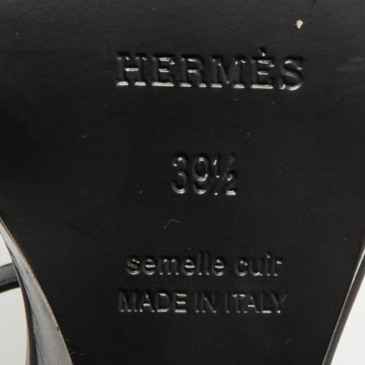 Pre Owned Hermès Legend Size 39.5 Black Leather Ankle Strap Wedge Sandals