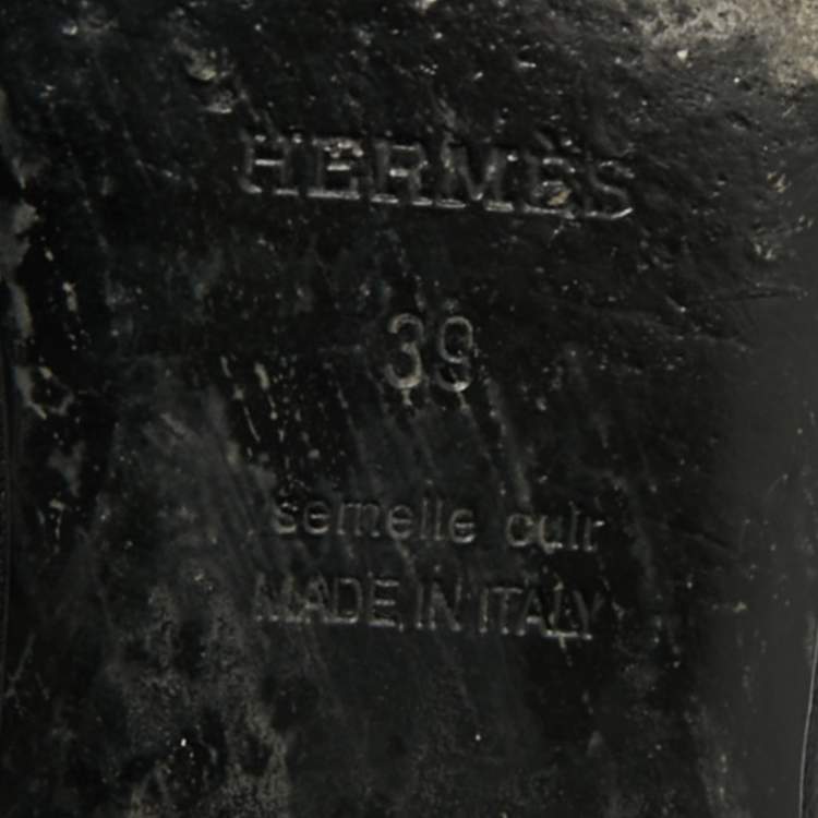 Pre Owned Hermes Oz Size 39 Black Leather Flat Mules