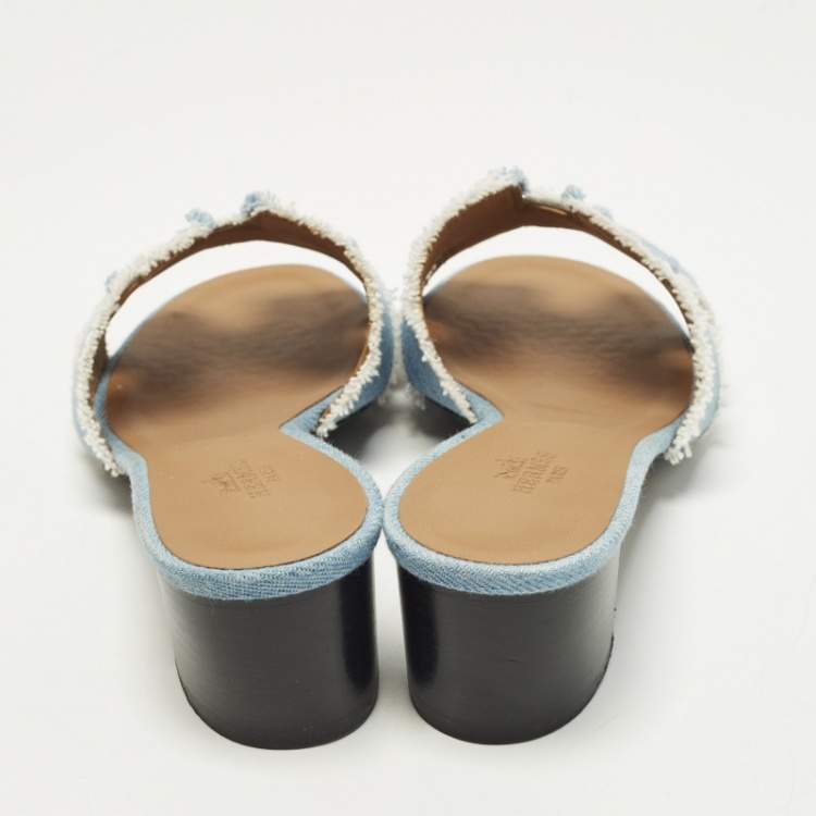 Pre Owned Hermes Oasis Size 36.5 Blue Denim Slide Sandals