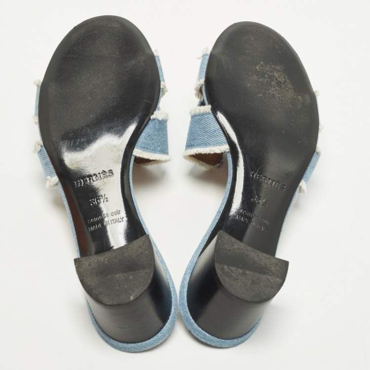 Pre Owned Hermes Oasis Size 36.5 Blue Denim Slide Sandals