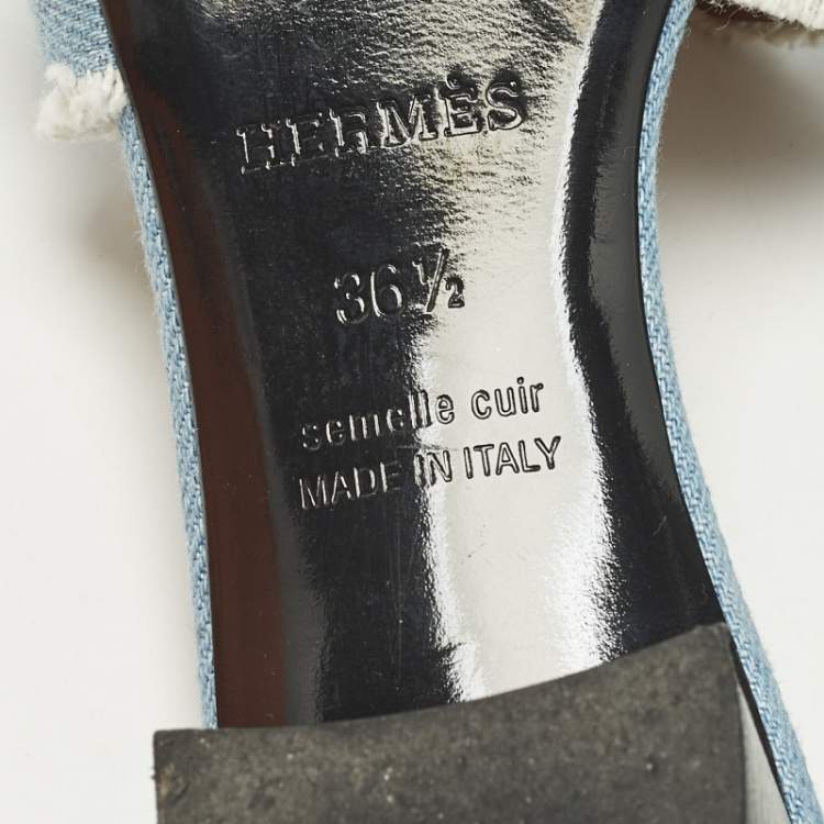 Pre Owned Hermes Oasis Size 36.5 Blue Denim Slide Sandals
