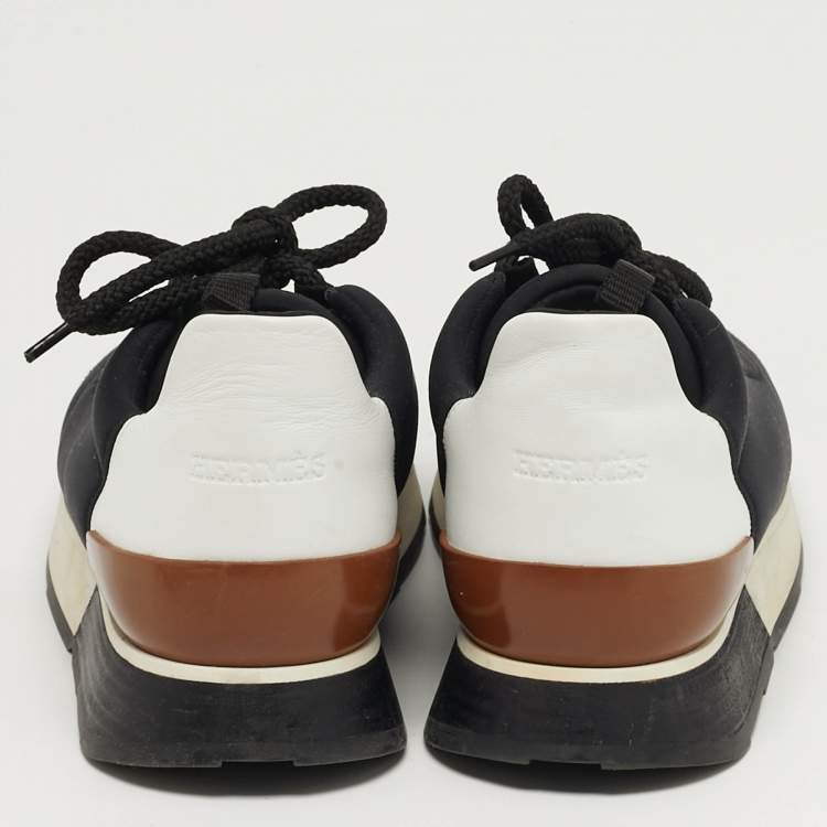 Pre Owned Hermes Miles Size 37 Tricolor Leather and Neoprene Low Top Sneakers