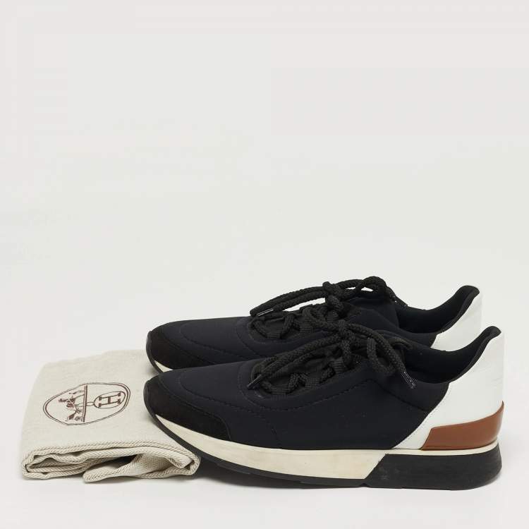 Pre Owned Hermes Miles Size 37 Tricolor Leather and Neoprene Low Top Sneakers