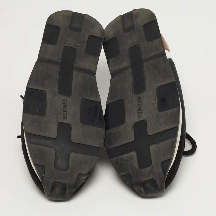 Pre Owned Hermes Miles Size 37 Tricolor Leather and Neoprene Low Top Sneakers