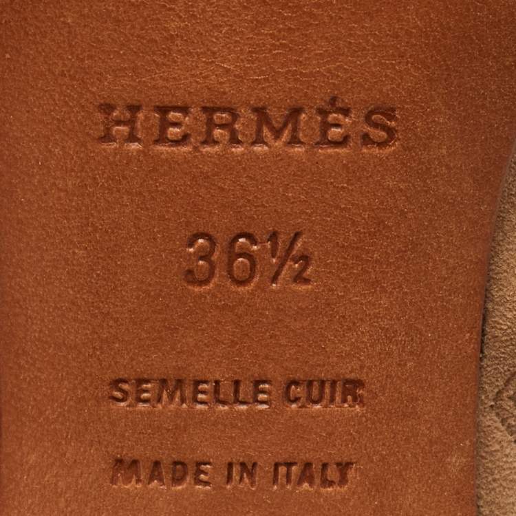 Pre Owned Hermes Size 36.5 Beige Nubuck Leather Embroidered Knee Length Boots