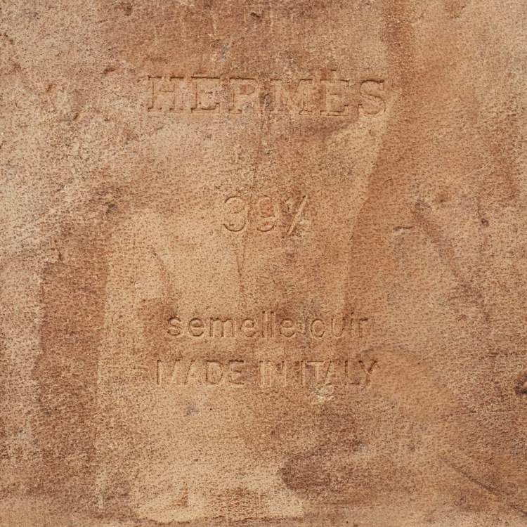 Pre Owned Hermes Oran Size 39.5 Brown Leather Flat Slide