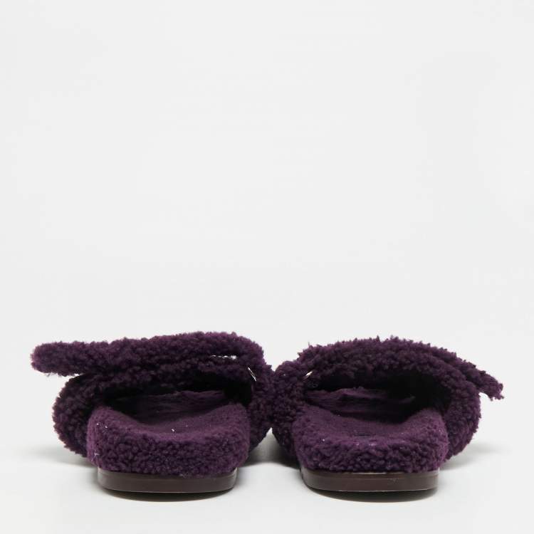 Pre Owned Hermes Chypre Size 42 Purple Shearling Fur Flat Slide
