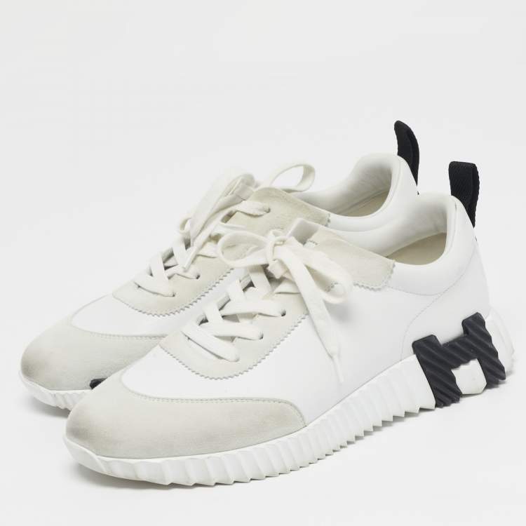 مملوكة مسبقًا Hermes Bouncing Size 39 White/Grey Leather and Suede Lace Up Sneakers
