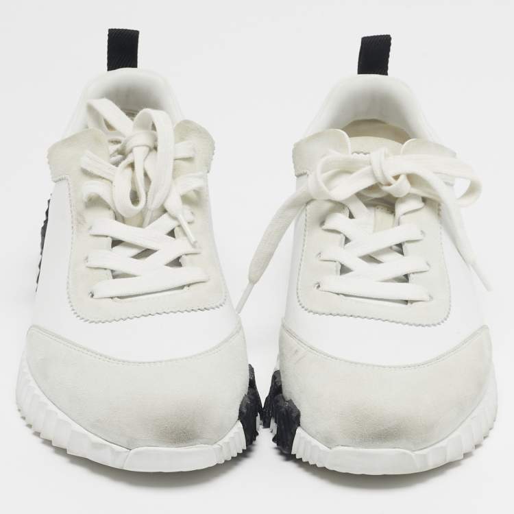 مملوكة مسبقًا Hermes Bouncing Size 39 White/Grey Leather and Suede Lace Up Sneakers
