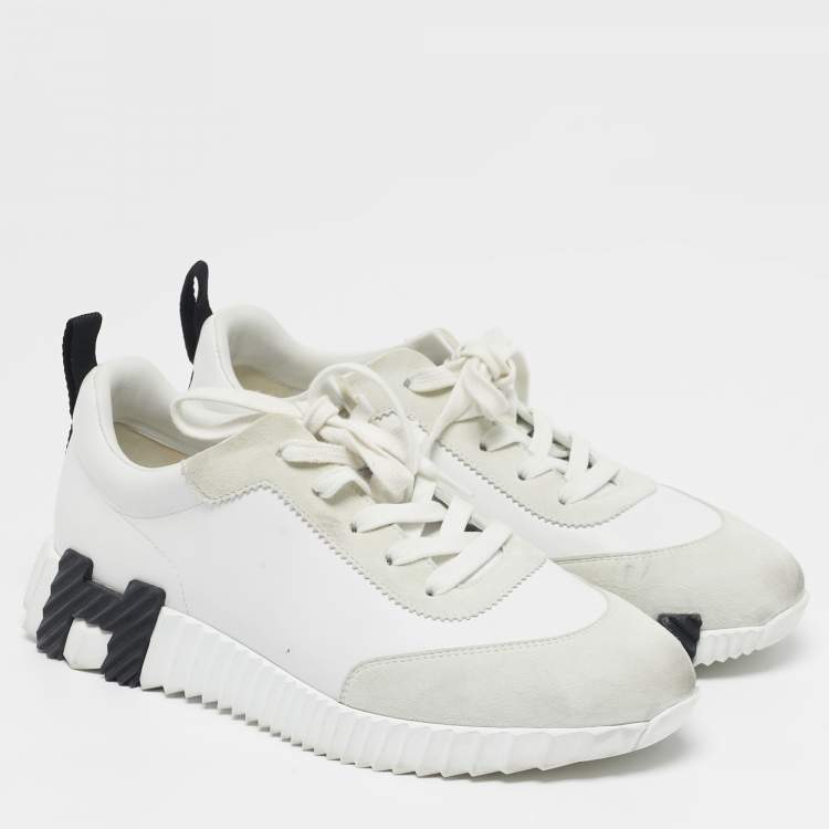 مملوكة مسبقًا Hermes Bouncing Size 39 White/Grey Leather and Suede Lace Up Sneakers