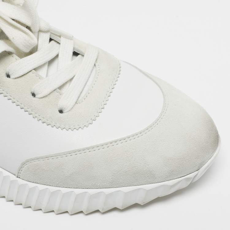 مملوكة مسبقًا Hermes Bouncing Size 39 White/Grey Leather and Suede Lace Up Sneakers