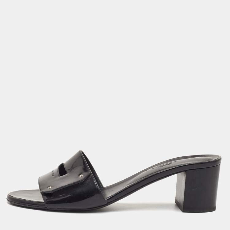Pre Owned Hermes View Size 39.5 Black Patent Leather Slide Sandals