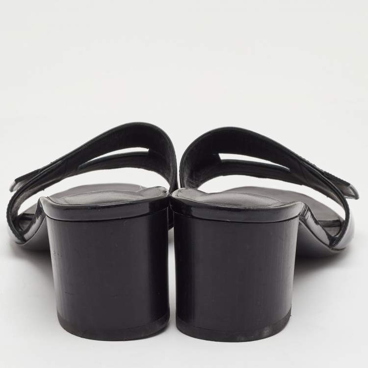 Pre Owned Hermes View Size 39.5 Black Patent Leather Slide Sandals