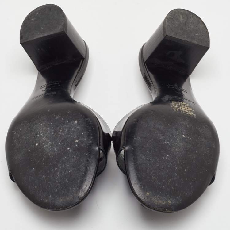 Pre Owned Hermes View Size 39.5 Black Patent Leather Slide Sandals