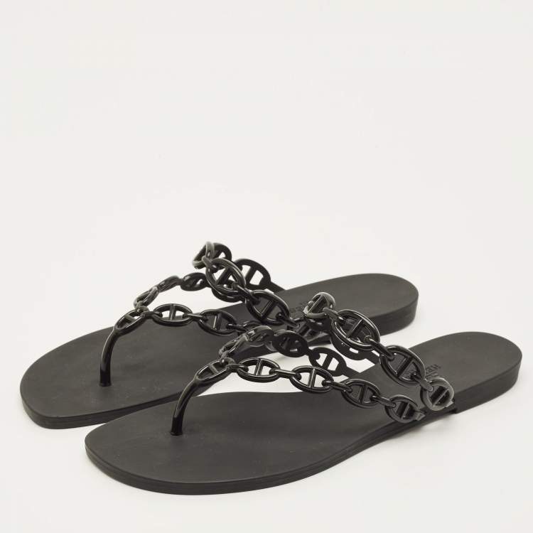 Pre Owned Hermes Island Size 41 Black Rubber Thong Flats