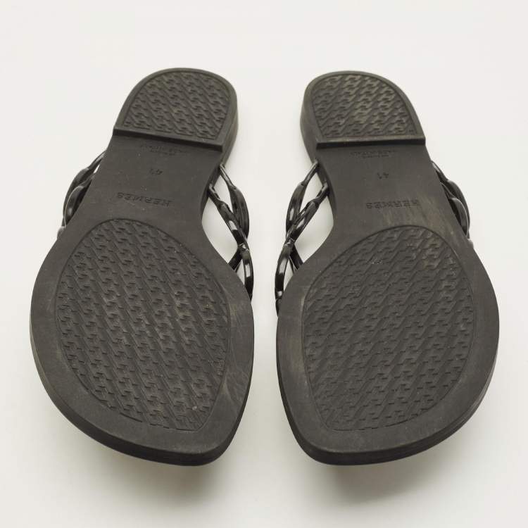 Pre Owned Hermes Island Size 41 Black Rubber Thong Flats