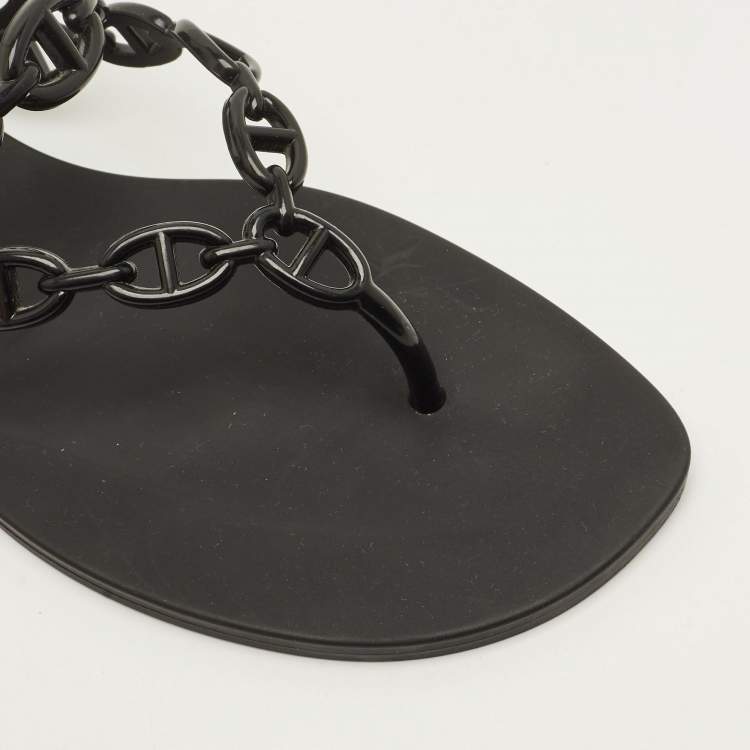 Pre Owned Hermes Island Size 41 Black Rubber Thong Flats