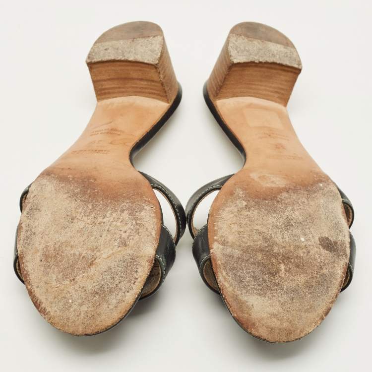 Pre Owned Hermes Oasis Size 39 Black Leather Slide Sandals