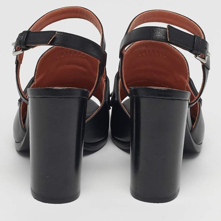 Pre Owned Hermes Alesia Size 36 Black Leather Fringe Ankle Strap Sandals