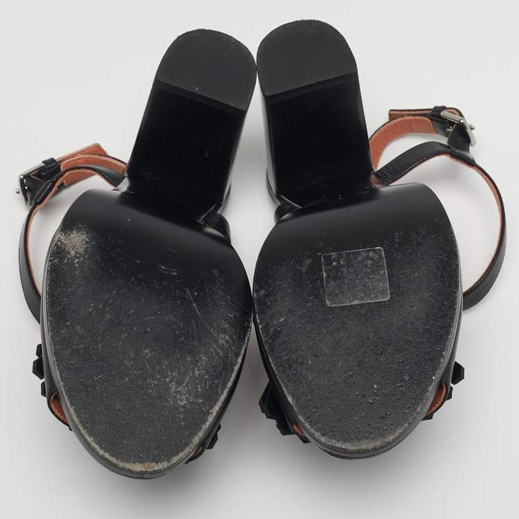 Pre Owned Hermes Alesia Size 36 Black Leather Fringe Ankle Strap Sandals