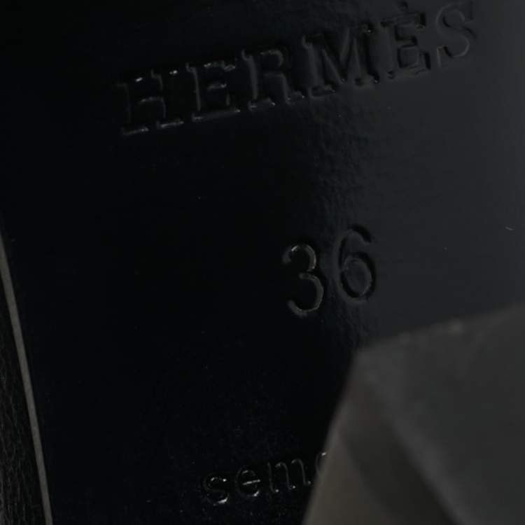 Pre Owned Hermes Alesia Size 36 Black Leather Fringe Ankle Strap Sandals