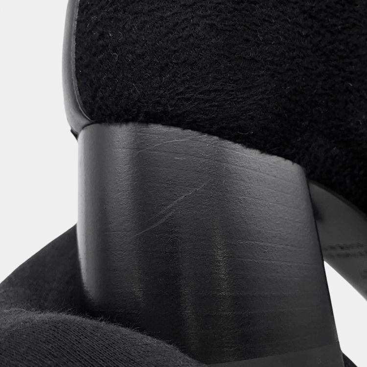 Pre Owned Hermes Jenna Short Boots Black Knit Schnee Calf Leather Size 37