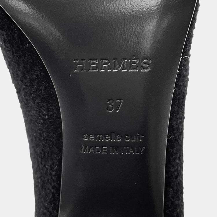 Pre Owned Hermes Jenna Short Boots Black Knit Schnee Calf Leather Size 37