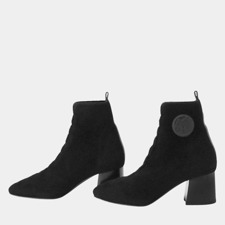 Pre Owned Hermes Jenna Short Boots Black Knit Schnee Calf Leather Size 37