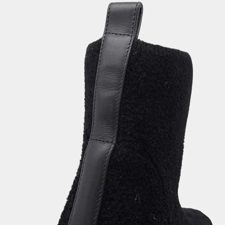 Pre Owned Hermes Jenna Short Boots Black Knit Schnee Calf Leather Size 37