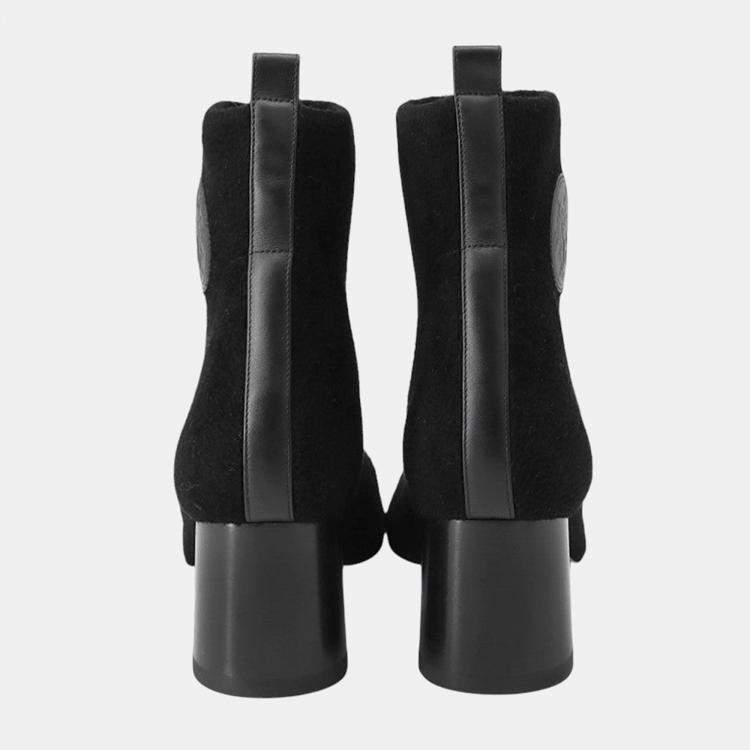 Pre Owned Hermes Jenna Short Boots Black Knit Schnee Calf Leather Size 37