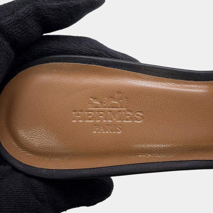 Pre Owned Hermes Oazis Sandals Black Leather Size 36H