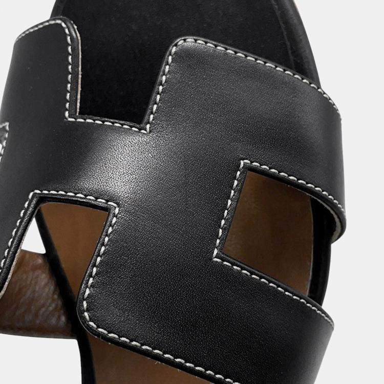 Pre Owned Hermes Oazis Sandals Black Leather Size 36H
