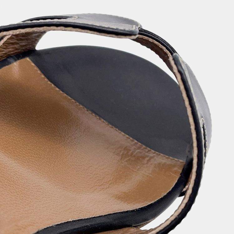 Pre Owned Hermes Oazis Sandals Black Leather Size 36H