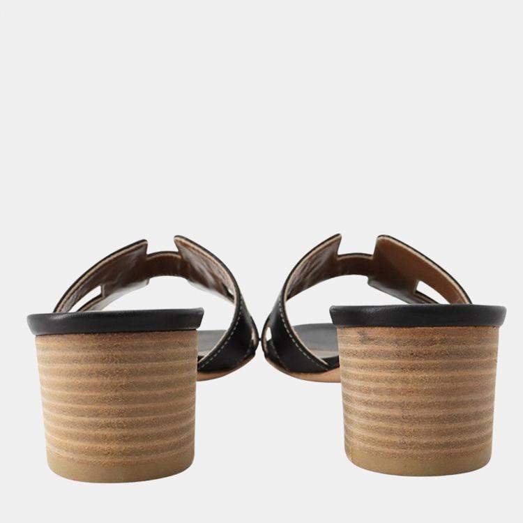 Pre Owned Hermes Oazis Sandals Black Leather Size 36H