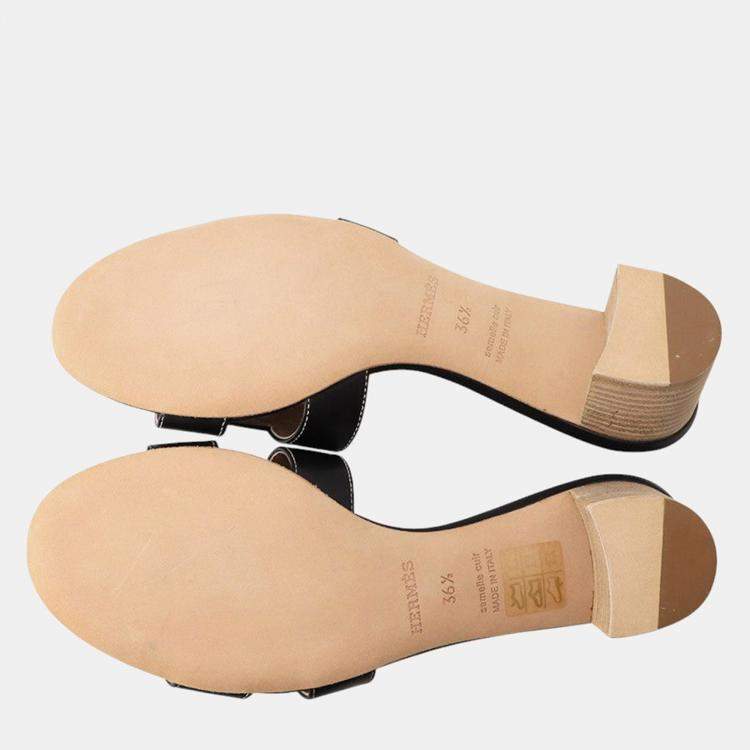 Pre Owned Hermes Oazis Sandals Black Leather Size 36H
