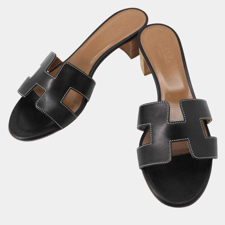 Pre Owned Hermes Oazis Sandals Black Leather Size 36H