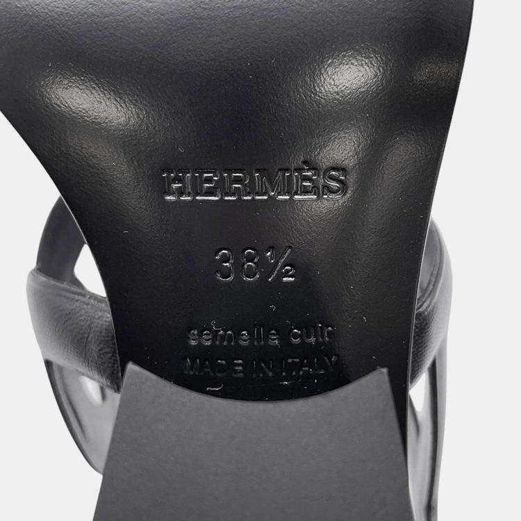 Pre Owned Hermes Lipari Sandals 70 Black Leather Size 38 1/2